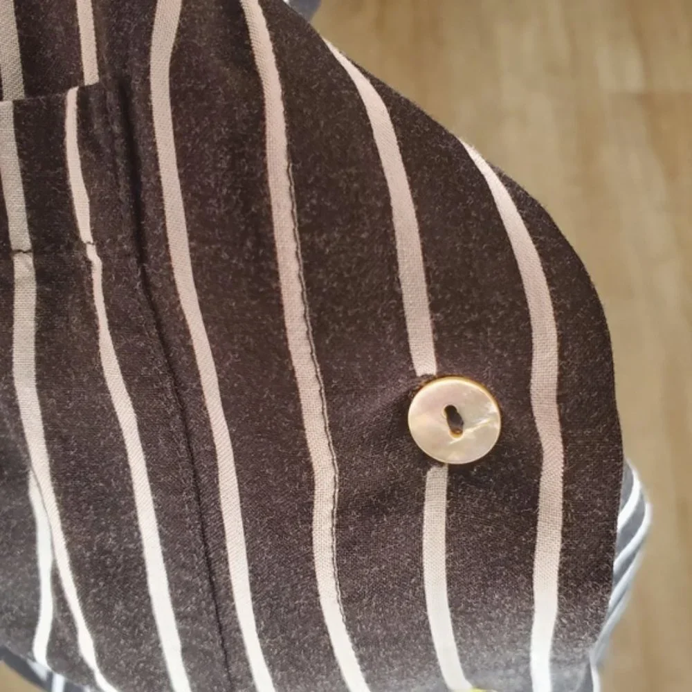 Just Living Black White Stripe Top Button Down Blouse Shirt Work Preppy Casual M - Picture 5 of 8